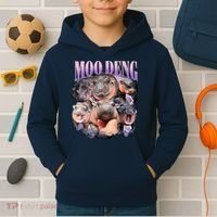 Moodeng The Famous Baby Pigmy Hippo Moodeng Funny Crew Kids Hoodie thumb 2