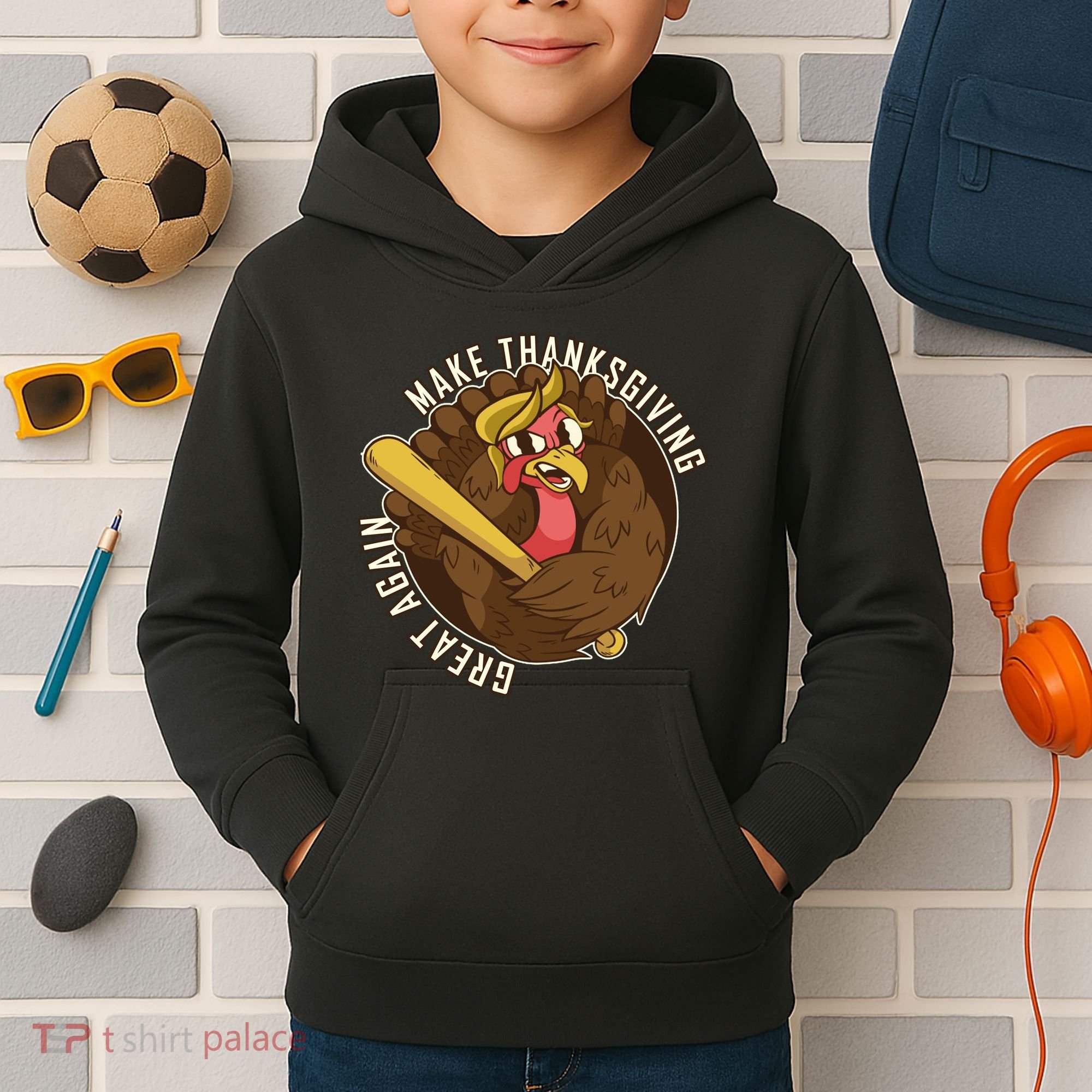 Make Thanksgiving Great Again Pro Trump Turkey Bat Kids Hoodie