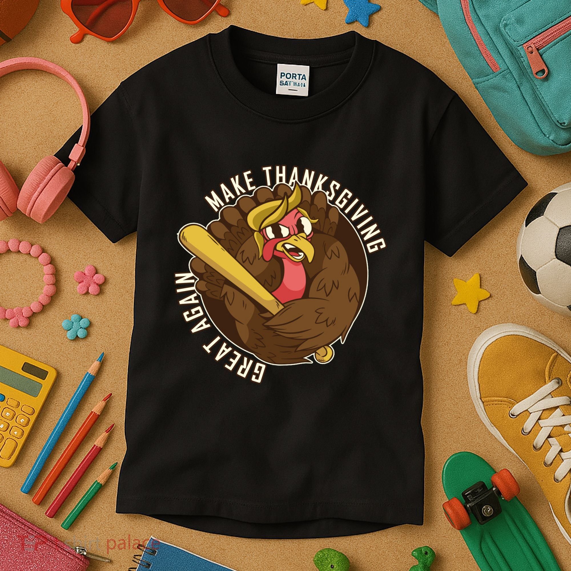 Make Thanksgiving Great Again Pro Trump Turkey Bat Kids T-Shirt
