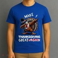 Make Thanksgiving Great Again Dabbing Turkey Trump American Gift T-Shirt thumb 3