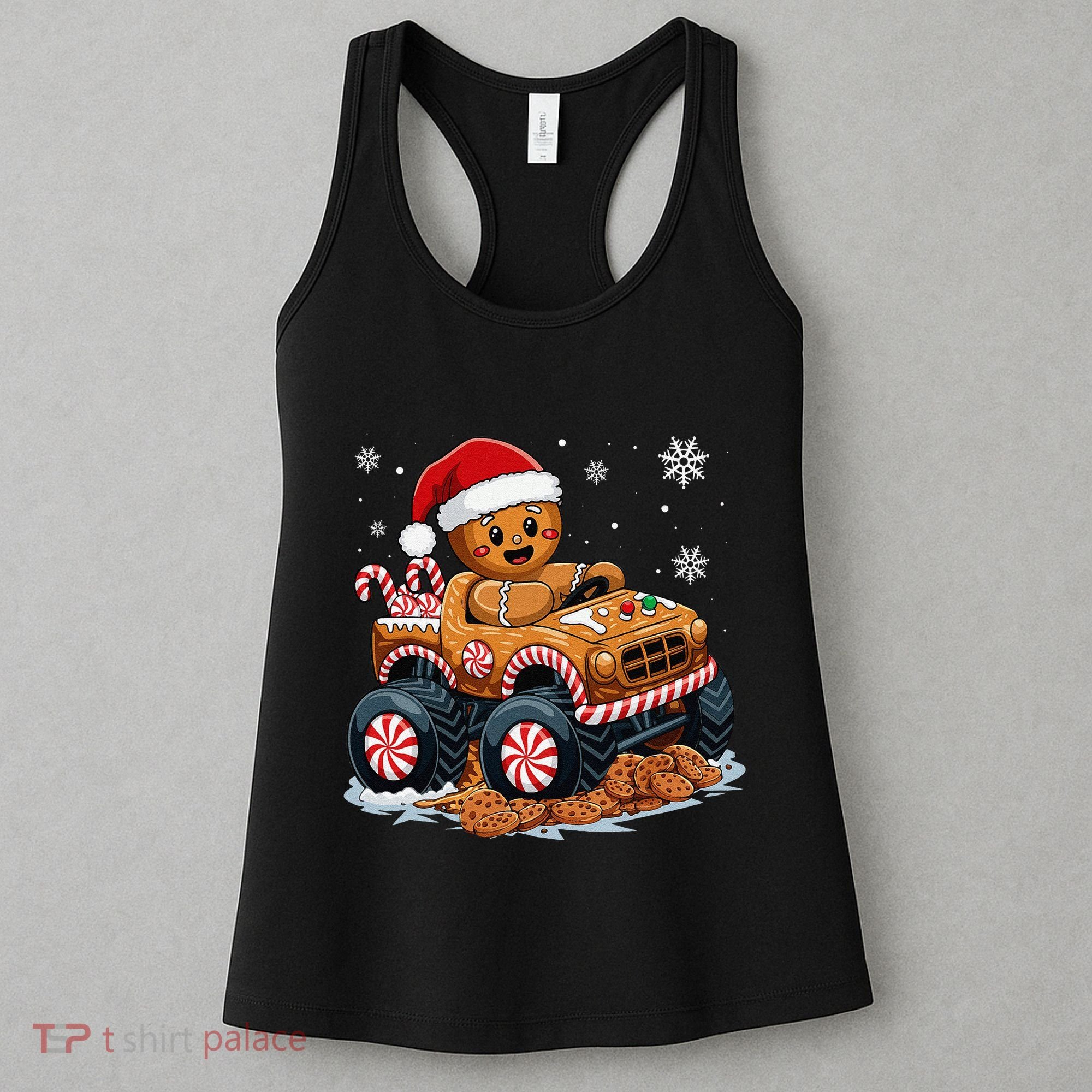 Monster Truck Gingerbread Man Funny Christmas Baking Cookies Women's Tank Top