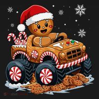 Monster Truck Gingerbread Man Funny Christmas Baking Cookies Women's Tank Top thumb 5
