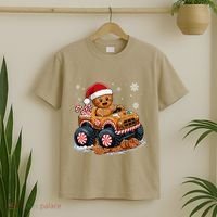 Monster Truck Gingerbread Man Funny Christmas Baking Cookies T-Shirt thumb 2