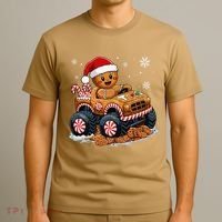 Monster Truck Gingerbread Man Funny Christmas Baking Cookies T-Shirt thumb 3