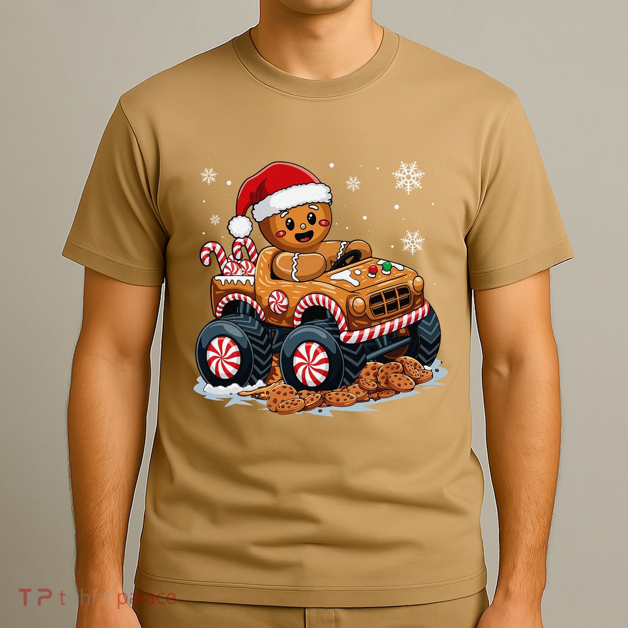 Monster Truck Gingerbread Man Funny Christmas Baking Cookies T-Shirt