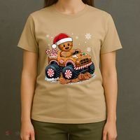 Monster Truck Gingerbread Man Funny Christmas Baking Cookies T-Shirt thumb 4