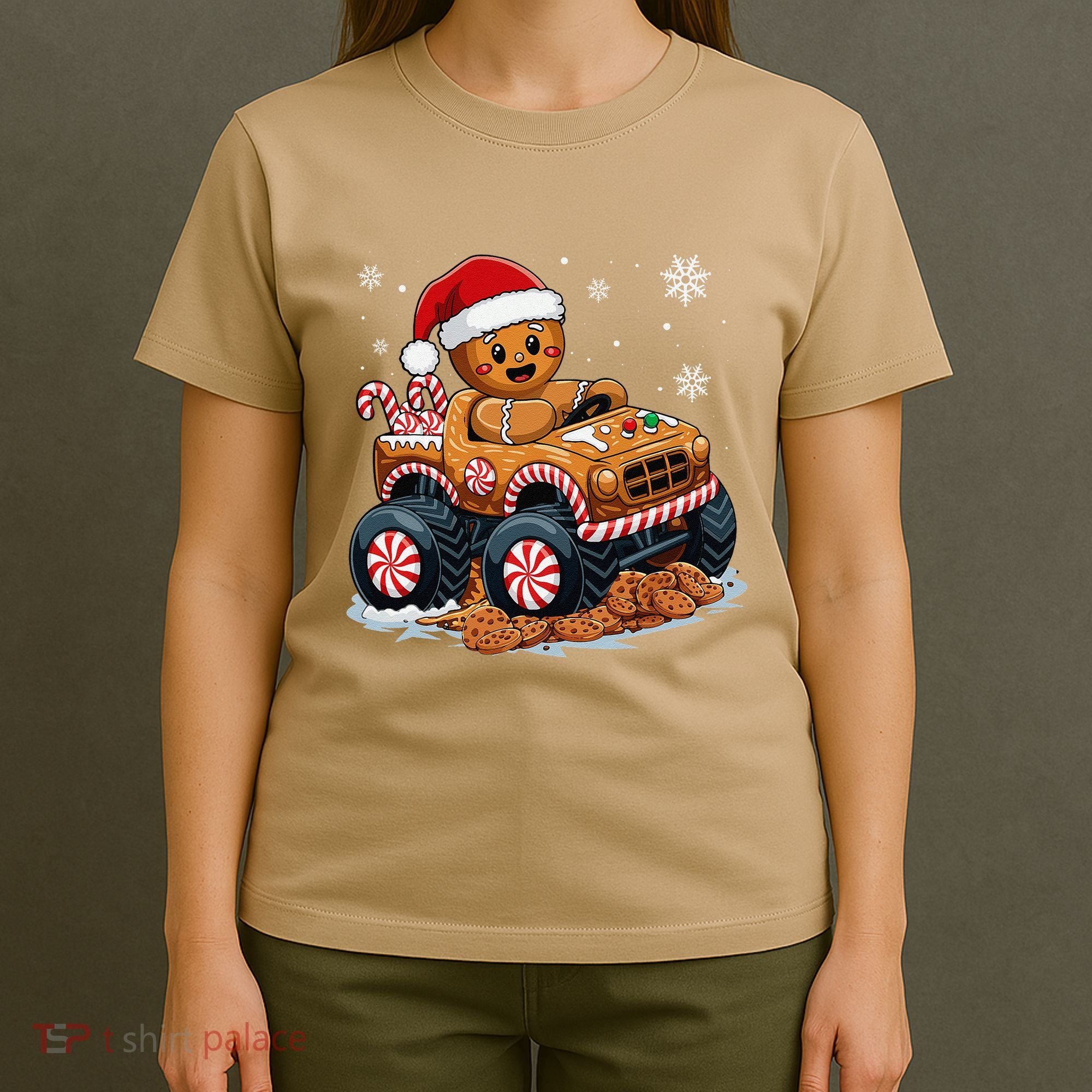 Monster Truck Gingerbread Man Funny Christmas Baking Cookies T-Shirt