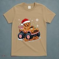 Monster Truck Gingerbread Man Funny Christmas Baking Cookies T-Shirt thumb 5