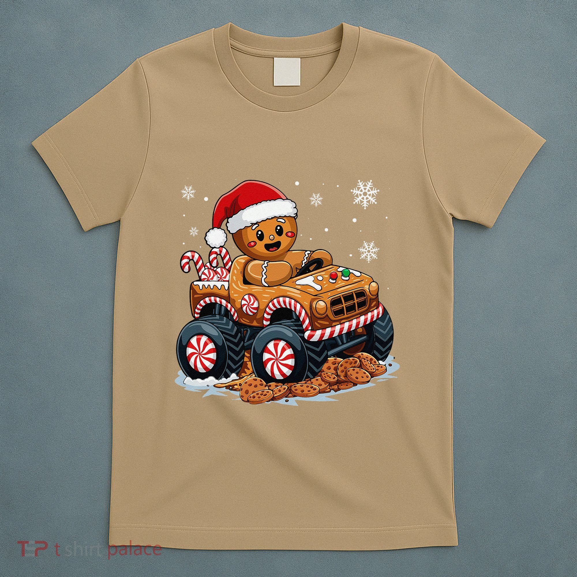 Monster Truck Gingerbread Man Funny Christmas Baking Cookies T-Shirt