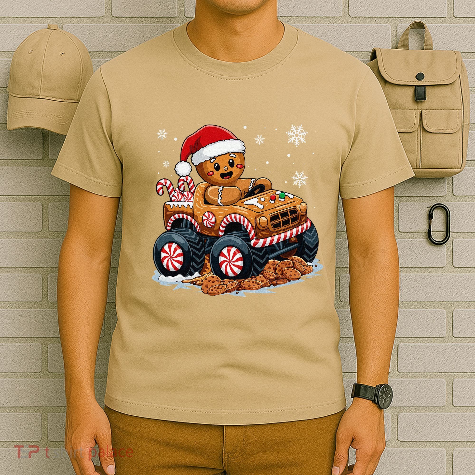 Monster Truck Gingerbread Man Funny Christmas Baking Cookies T-Shirt