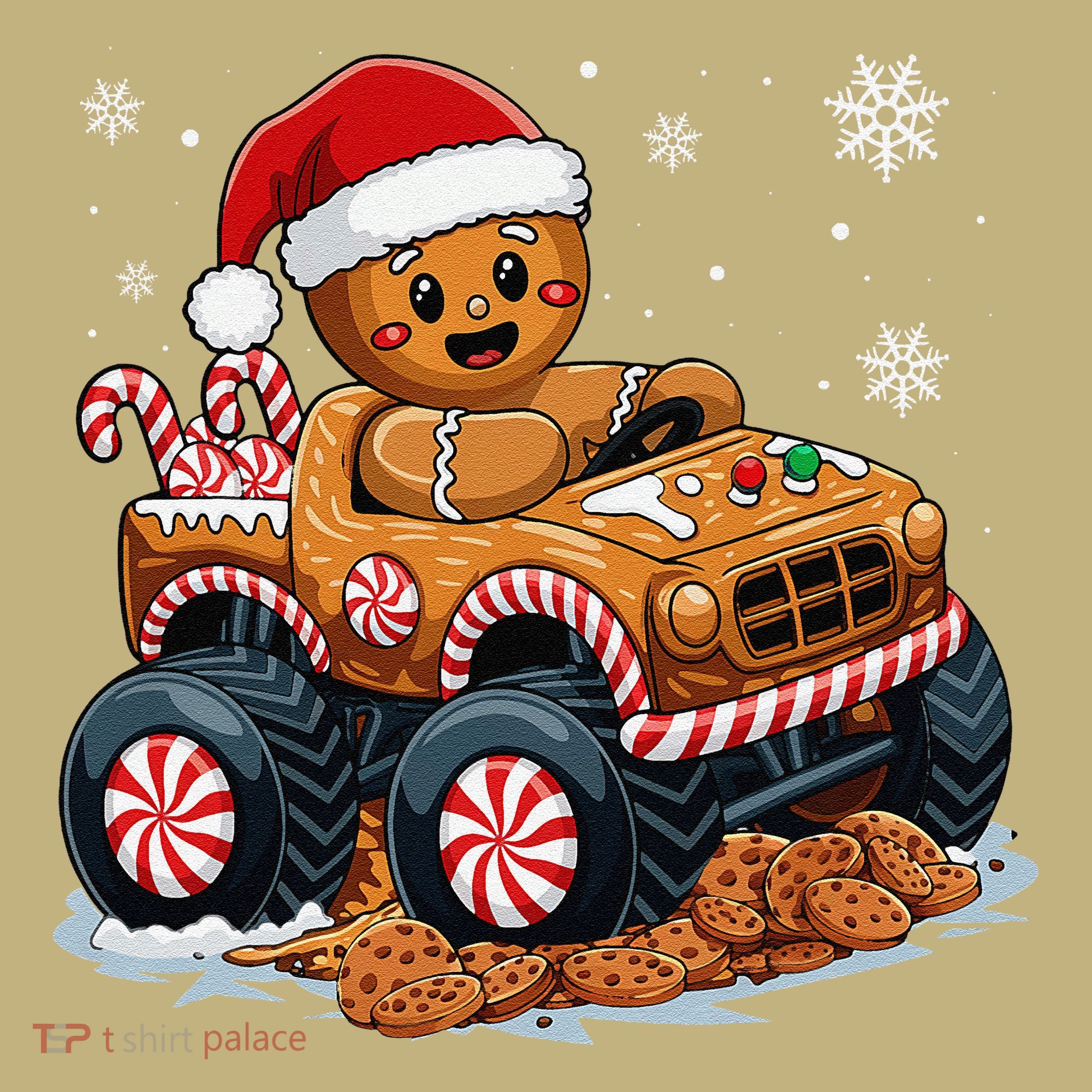 Monster Truck Gingerbread Man Funny Christmas Baking Cookies T-Shirt