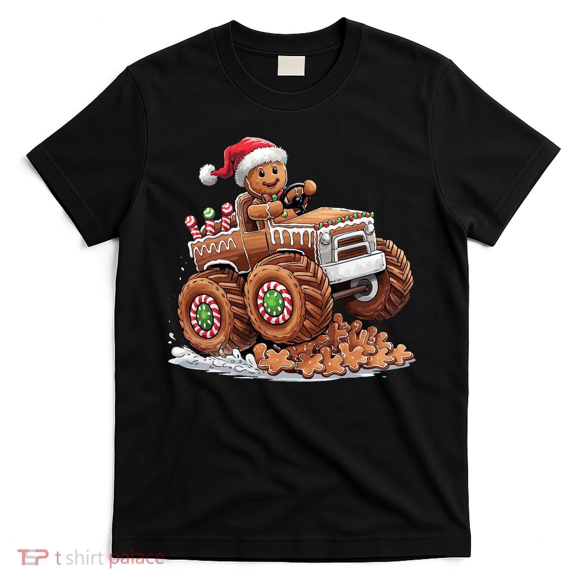 Monster Truck Gingerbread Man Funny Christmas Baking Cookies T-Shirt