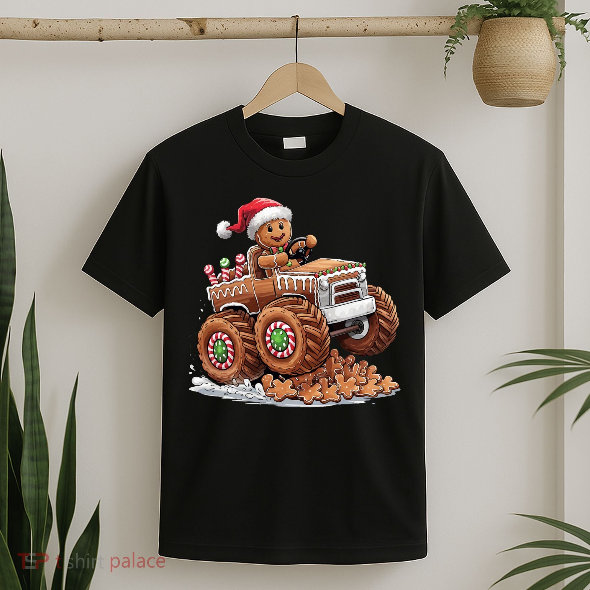 Monster Truck Gingerbread Man Funny Christmas Baking Cookies T-Shirt