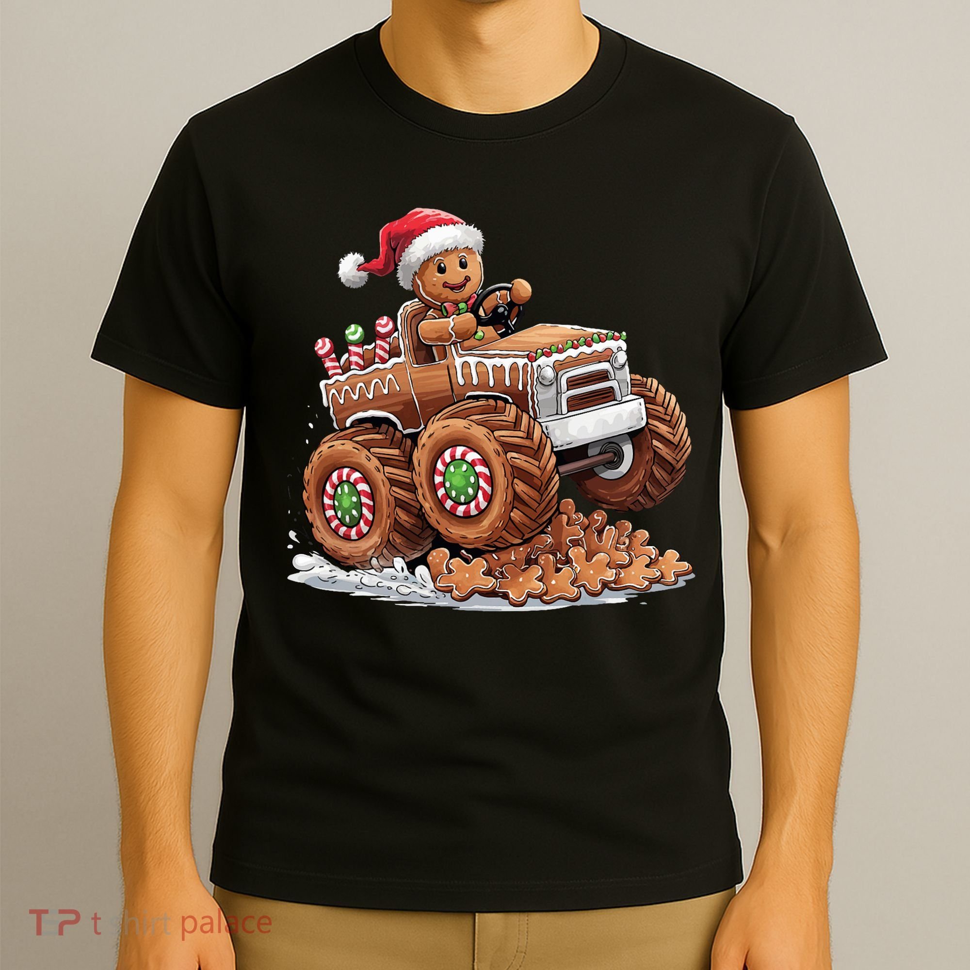 Monster Truck Gingerbread Man Funny Christmas Baking Cookies T-Shirt