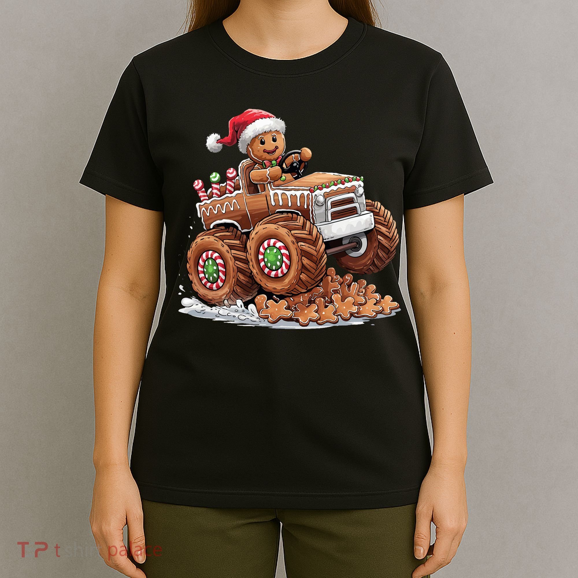 Monster Truck Gingerbread Man Funny Christmas Baking Cookies T-Shirt