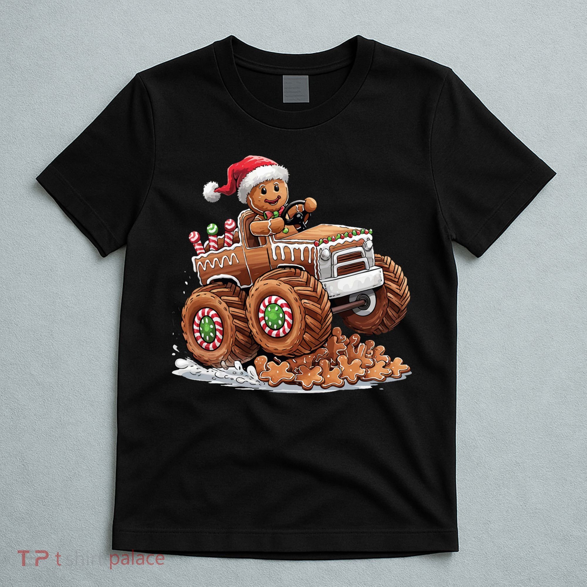 Monster Truck Gingerbread Man Funny Christmas Baking Cookies T-Shirt