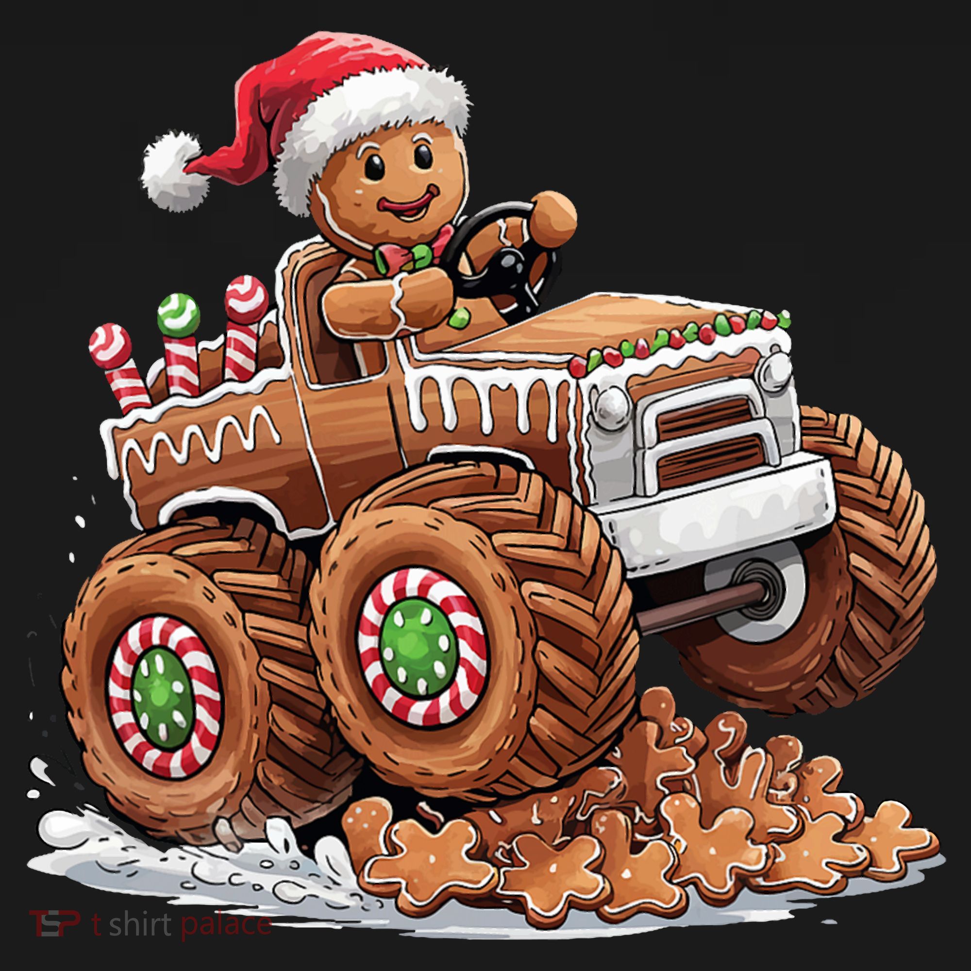Monster Truck Gingerbread Man Funny Christmas Baking Cookies Women's Hoodie