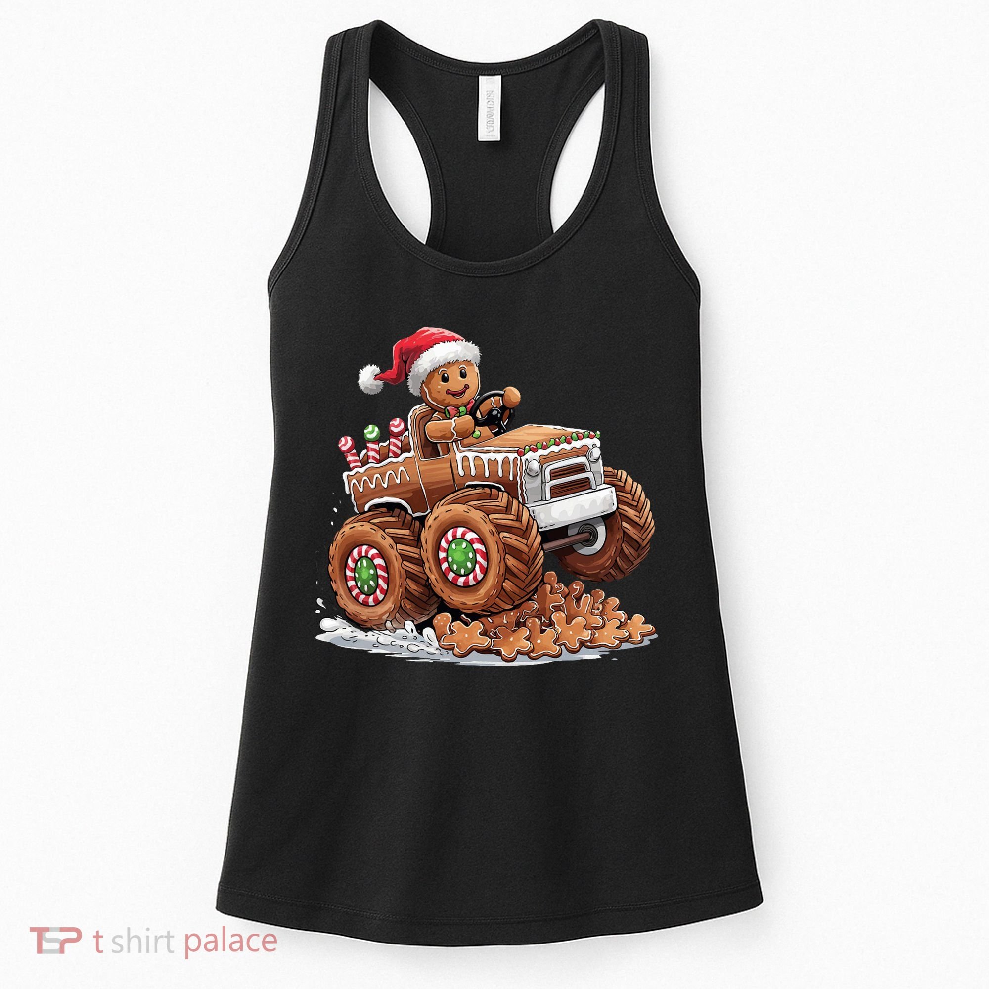 Monster Truck Gingerbread Man Funny Christmas Baking Cookies Women's Tank Top