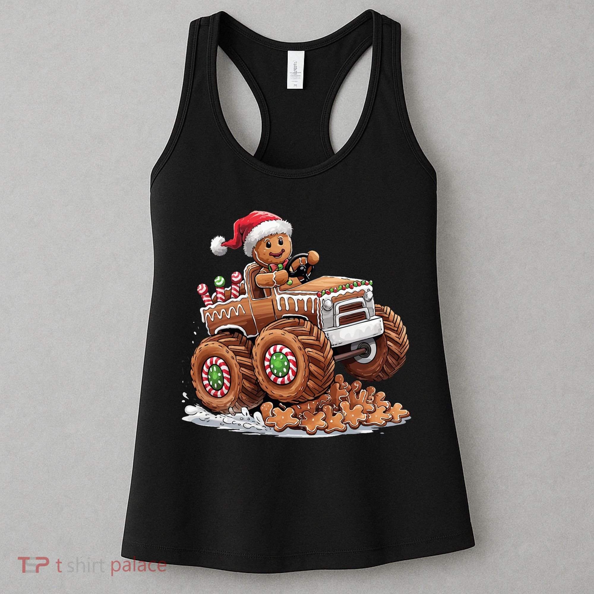 Monster Truck Gingerbread Man Funny Christmas Baking Cookies Women's Tank Top