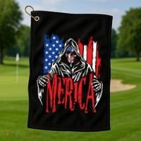 Merica The Grim Reaper Skull American Flag 4th Of July Gift Golf Towel thumb 1