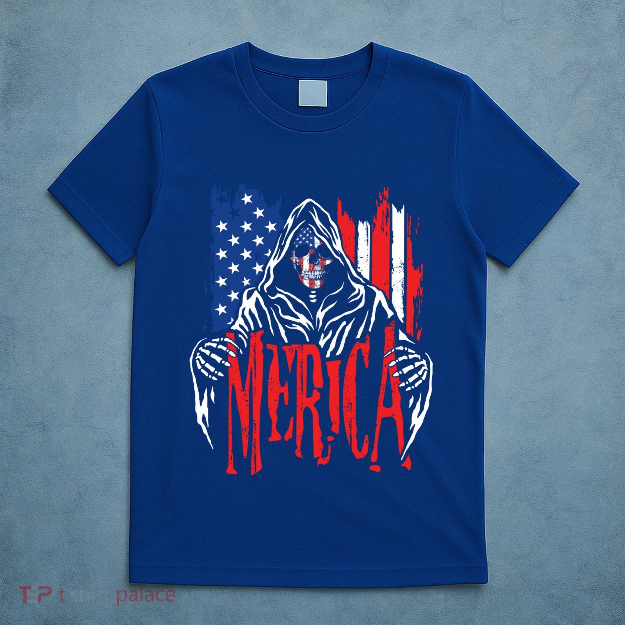 Merica The Grim Reaper Skull American Flag 4th Of July Gift T-Shirt