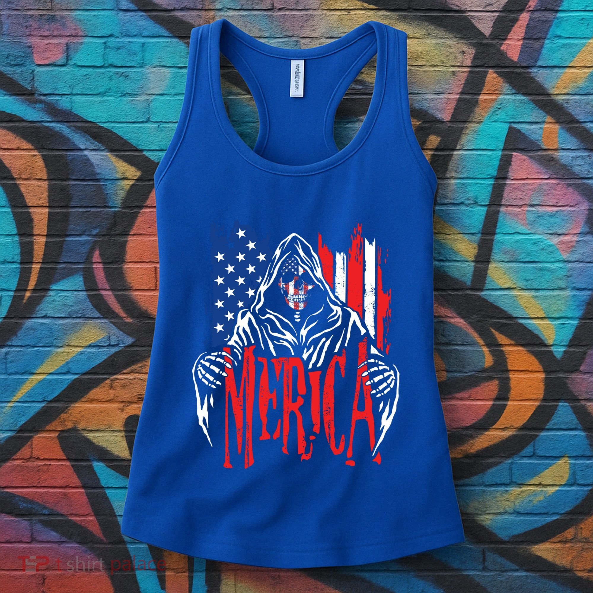 Merica The Grim Reaper Skull American Flag 4th Of July Gift Women's Tank Top