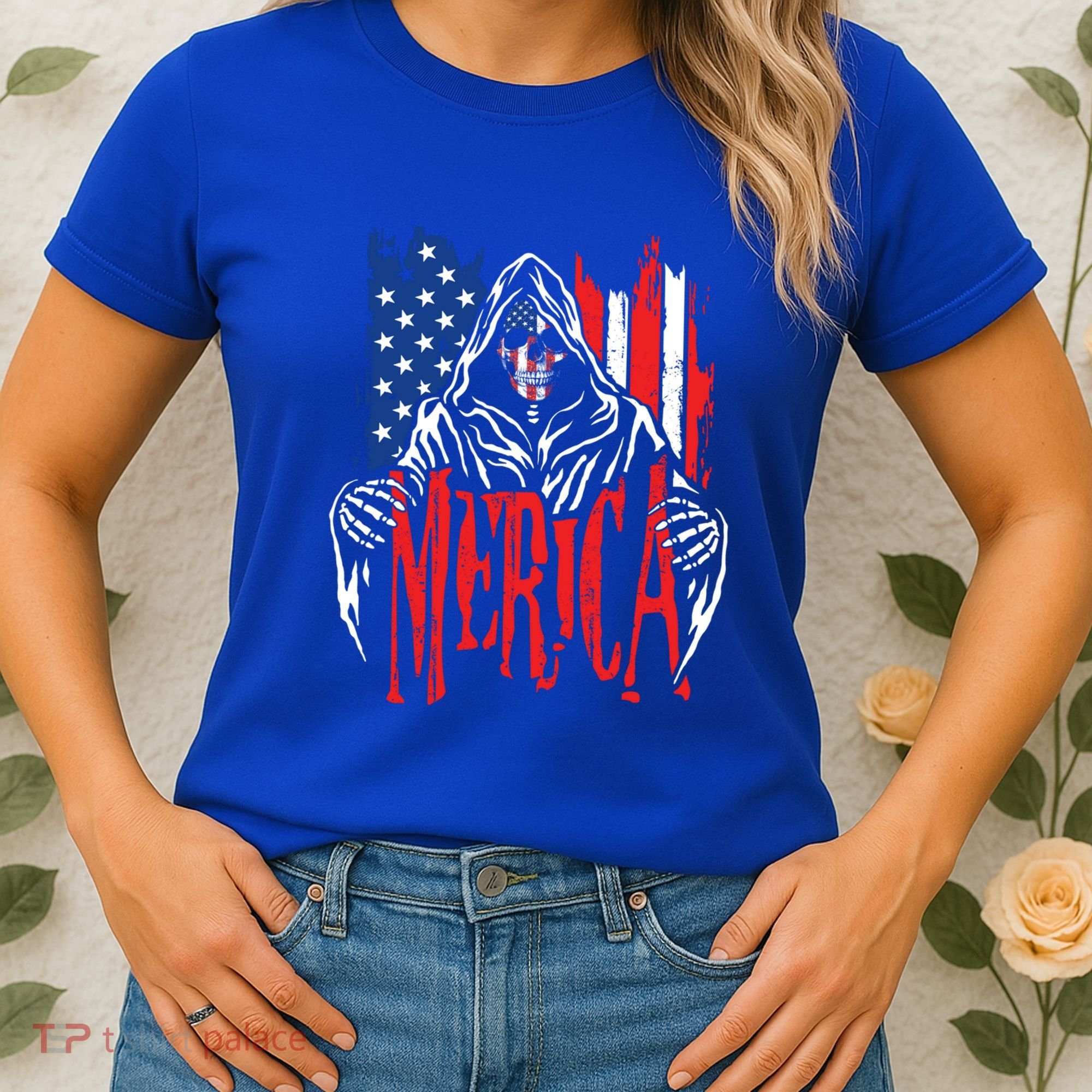 Merica The Grim Reaper Skull American Flag 4th Of July Gift Women's T-Shirt