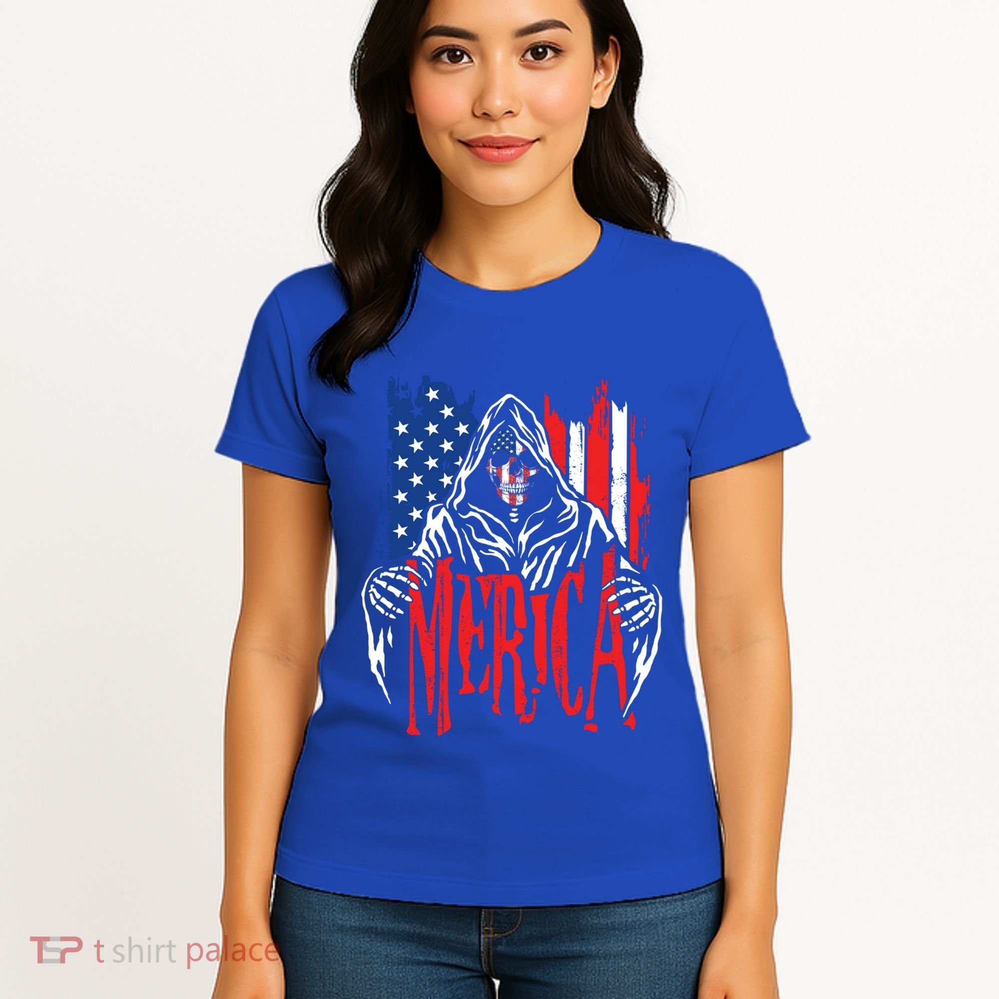 Merica The Grim Reaper Skull American Flag 4th Of July Gift Women's T-Shirt