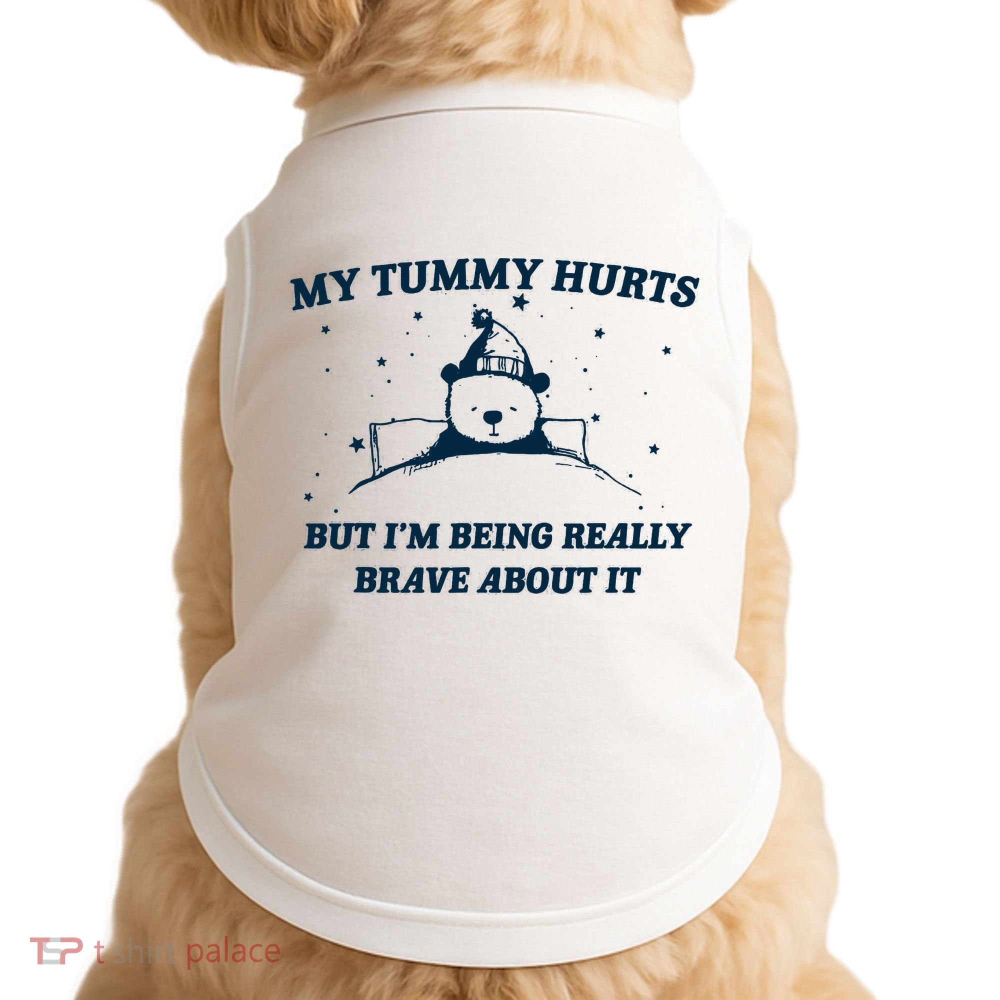 My Tummy Hurts Funny Bear Retro Cartoon Meme Doggie Tank