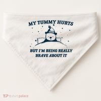 My Tummy Hurts Funny Bear Retro Cartoon Meme USA-Made Doggie Bandana thumb 0