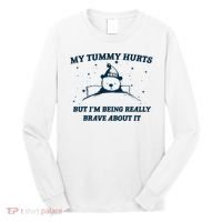 My Tummy Hurts Funny Bear Retro Cartoon Meme Long Sleeve Shirt thumb 0