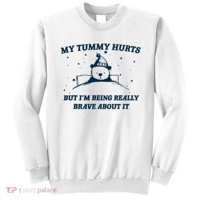 My Tummy Hurts Funny Bear Retro Cartoon Meme Sweatshirt