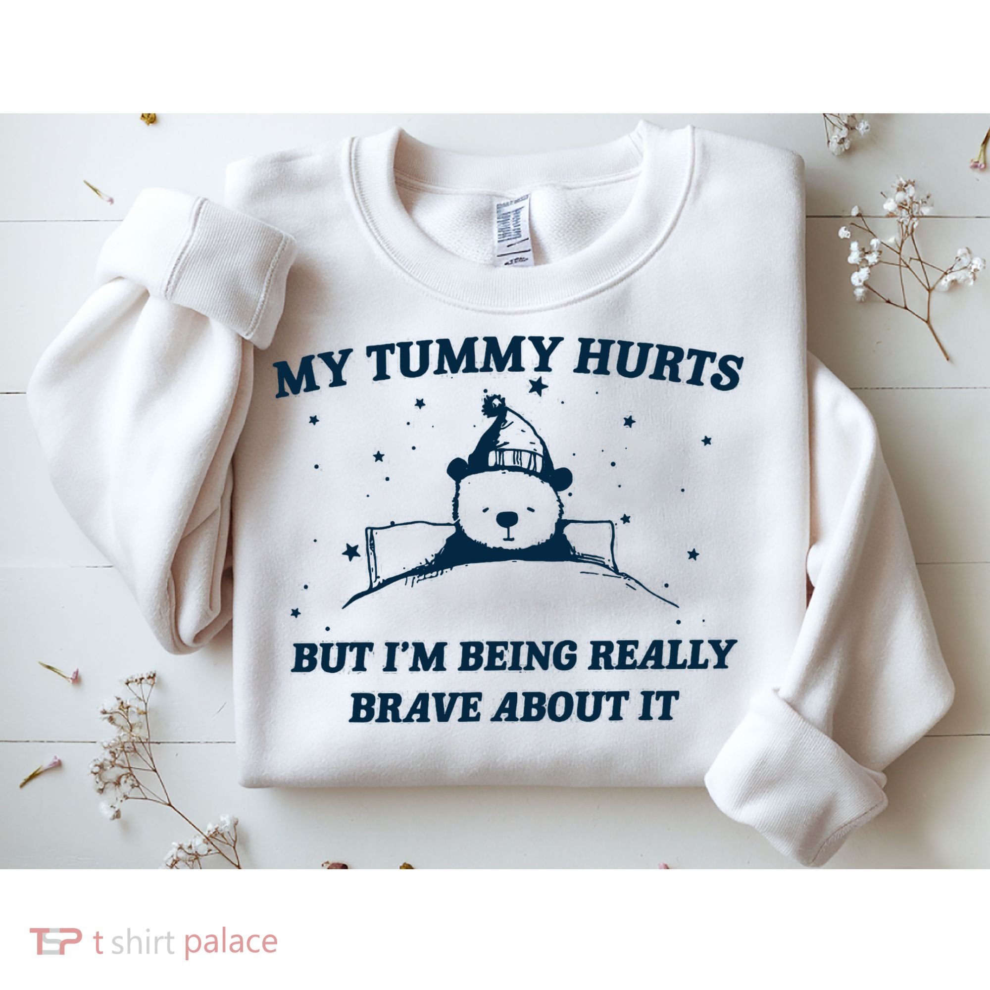 My Tummy Hurts Funny Bear Retro Cartoon Meme Sweatshirt