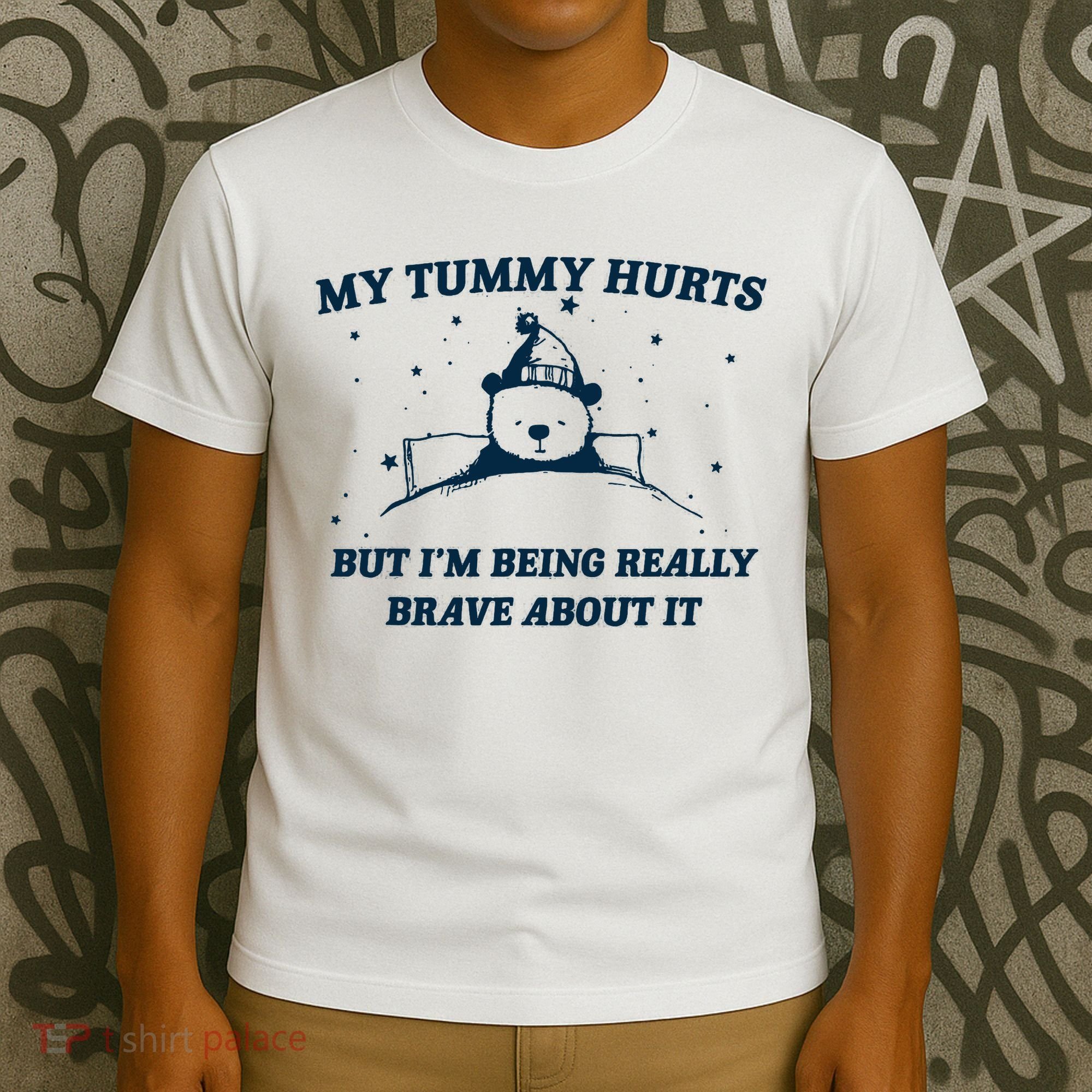 My Tummy Hurts Funny Bear Retro Cartoon Meme T-Shirt