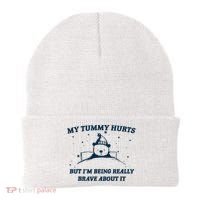 My Tummy Hurts Funny Bear Retro Cartoon Meme Beanie thumb 0