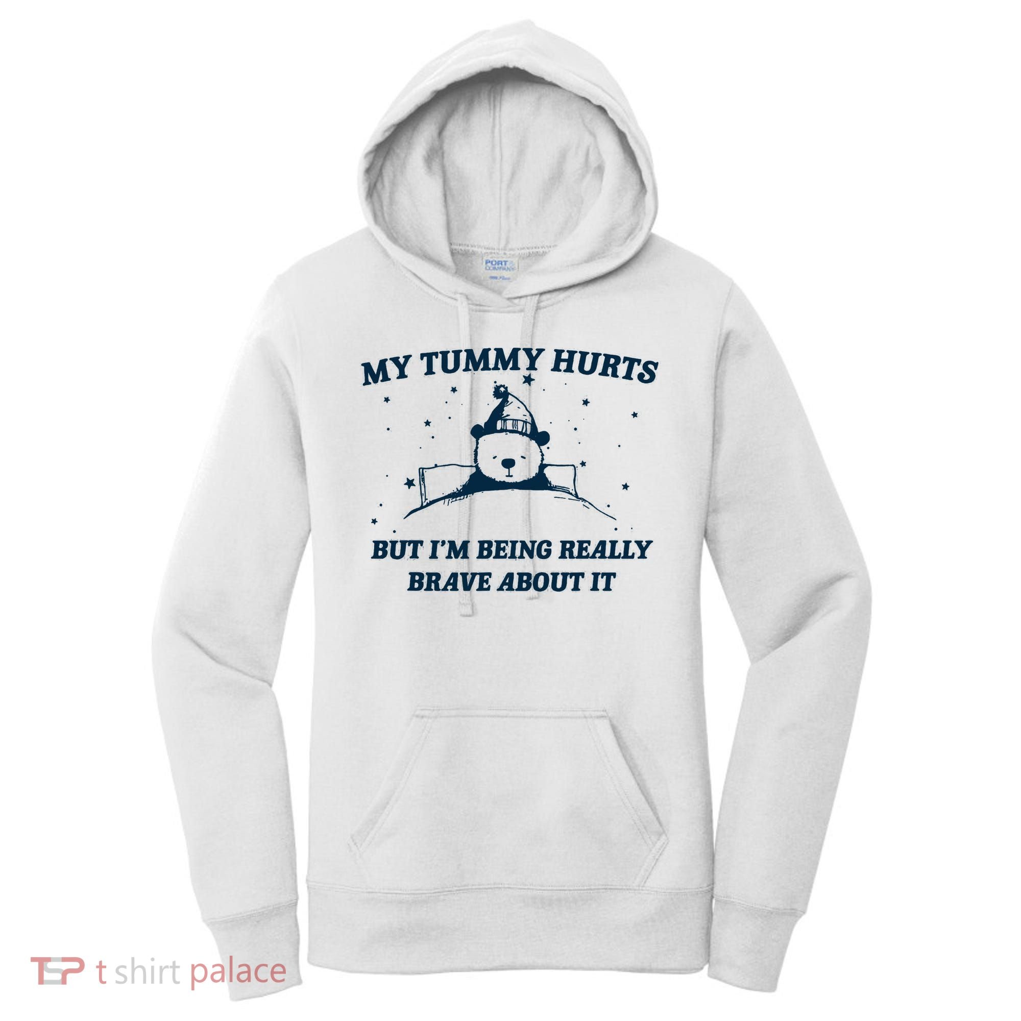 My Tummy Hurts Funny Bear Retro Cartoon Meme Women's Hoodie