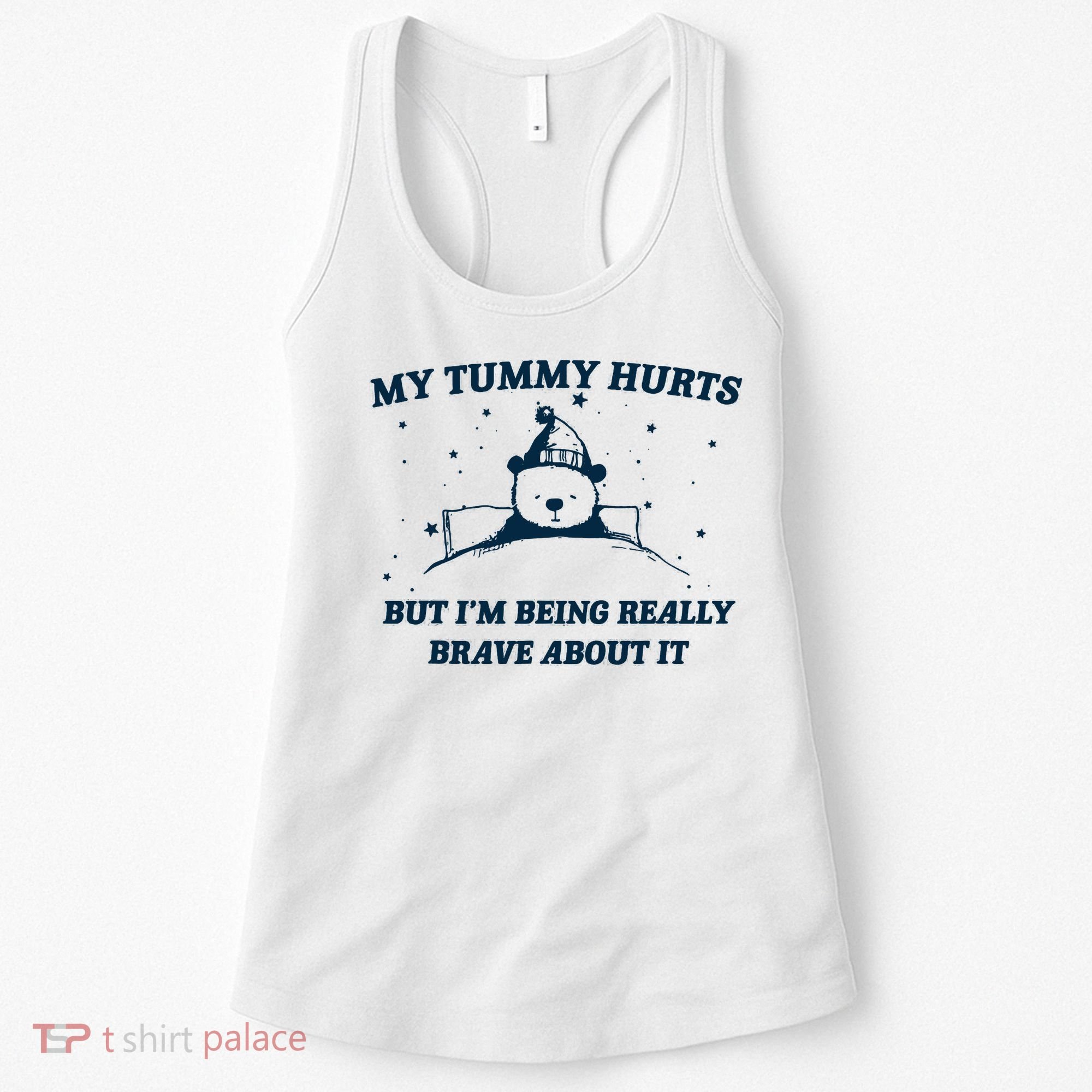 My Tummy Hurts Funny Bear Retro Cartoon Meme Women's Tank Top