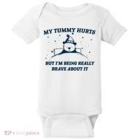 My Tummy Hurts Funny Bear Retro Cartoon Meme Baby Bodysuit thumb 0