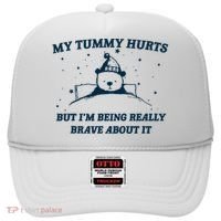 My Tummy Hurts Funny Bear Retro Cartoon Meme Hat thumb 0