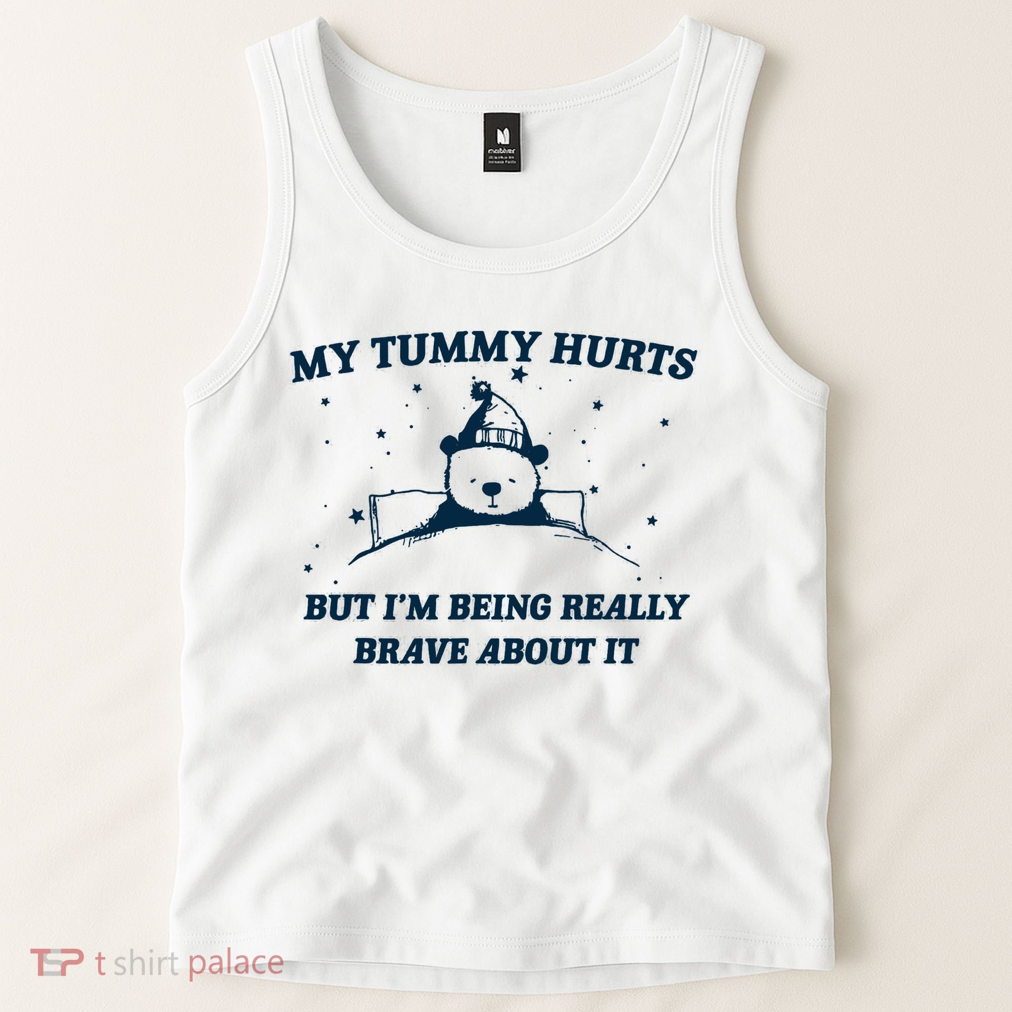 My Tummy Hurts Funny Bear Retro Cartoon Meme Tank Top