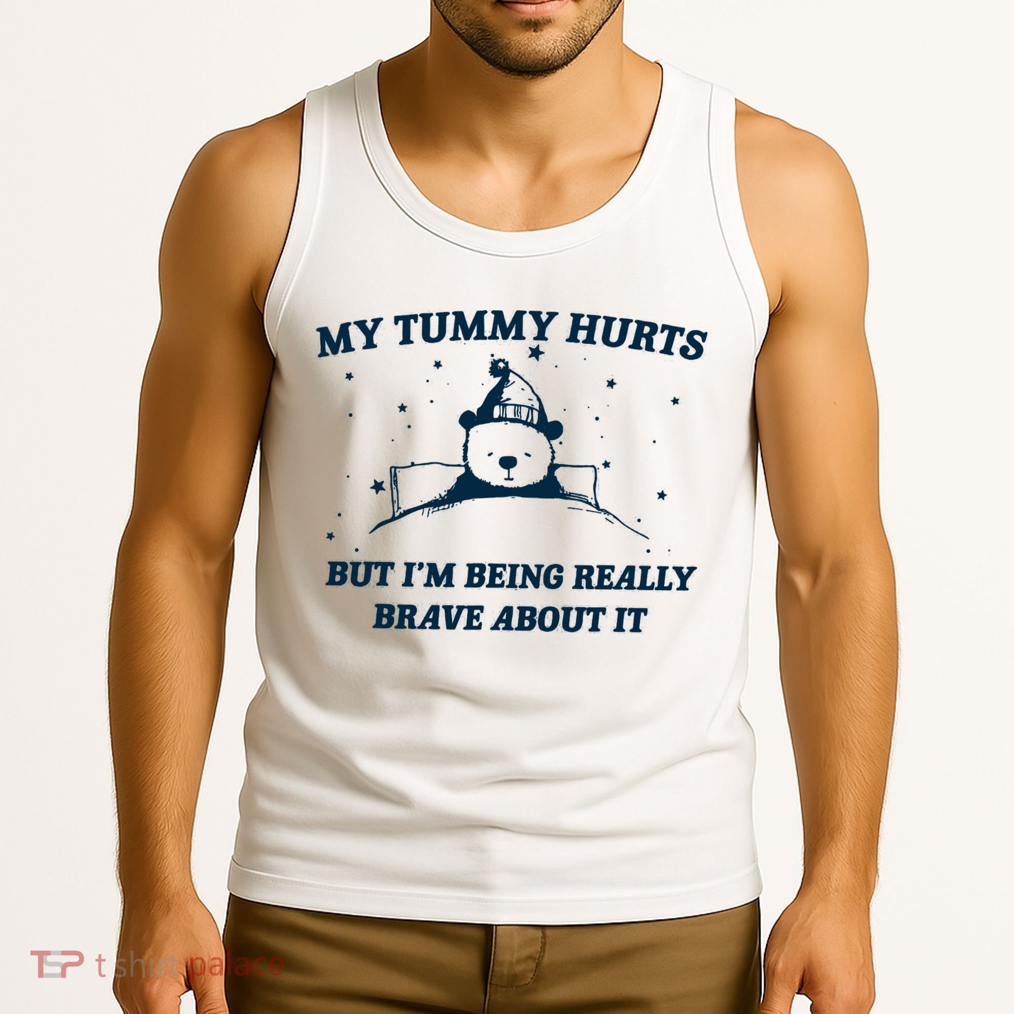 My Tummy Hurts Funny Bear Retro Cartoon Meme Tank Top