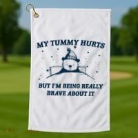 My Tummy Hurts Funny Bear Retro Cartoon Meme Golf Towel thumb 1