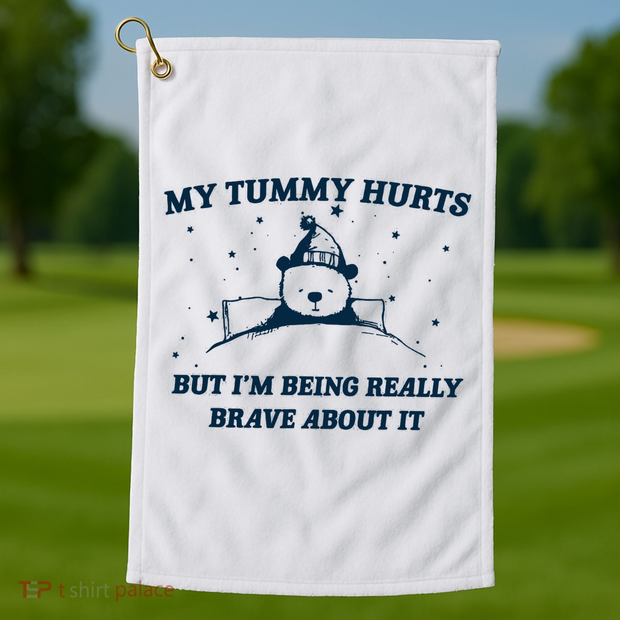 My Tummy Hurts Funny Bear Retro Cartoon Meme Golf Towel