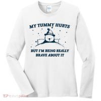 My Tummy Hurts Funny Bear Retro Cartoon Meme Women's Long Sleeve Shirt thumb 0