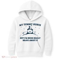 My Tummy Hurts Funny Bear Retro Cartoon Meme Kids Hoodie thumb 0