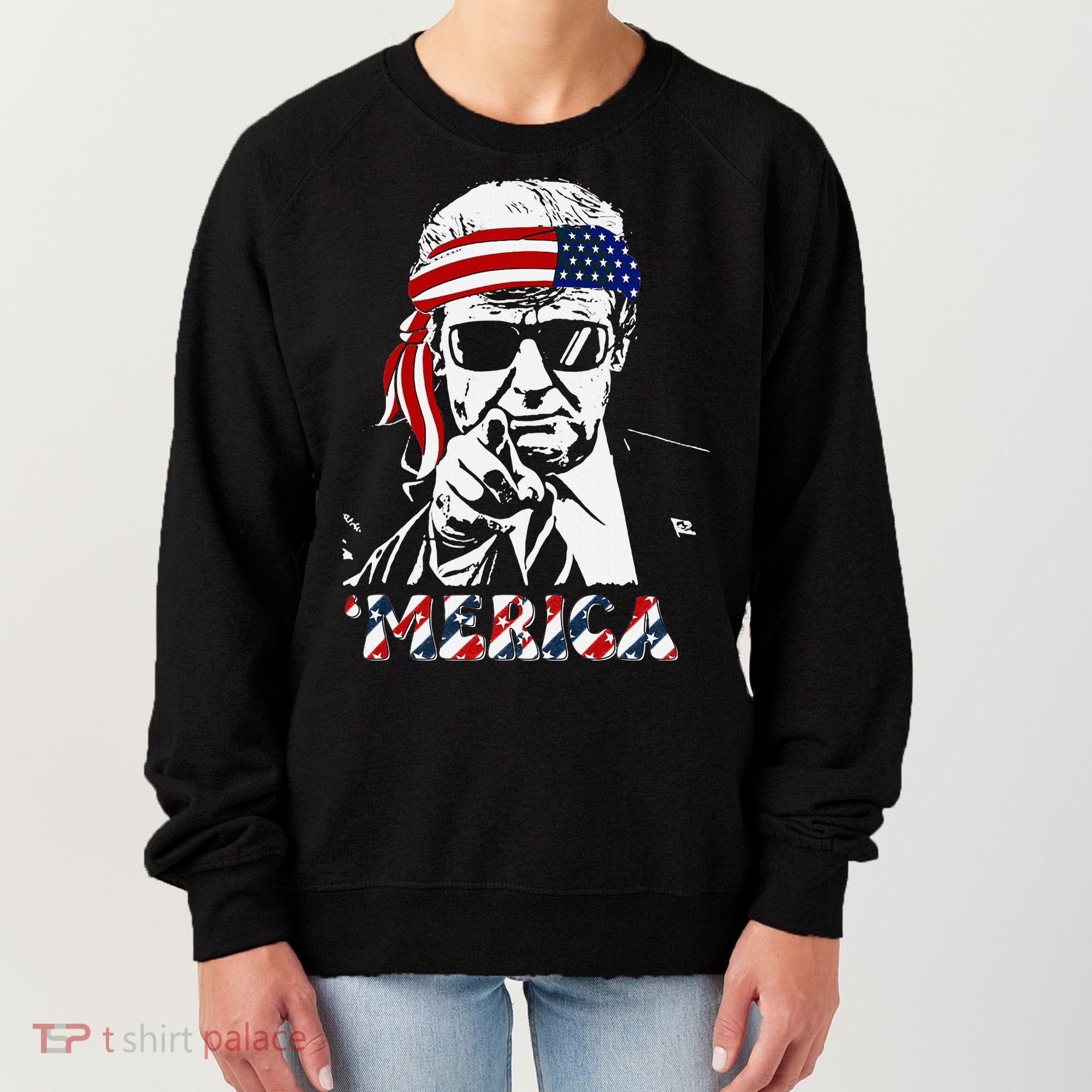 Merica Trump Happy American Flag Women's Sweatshirt