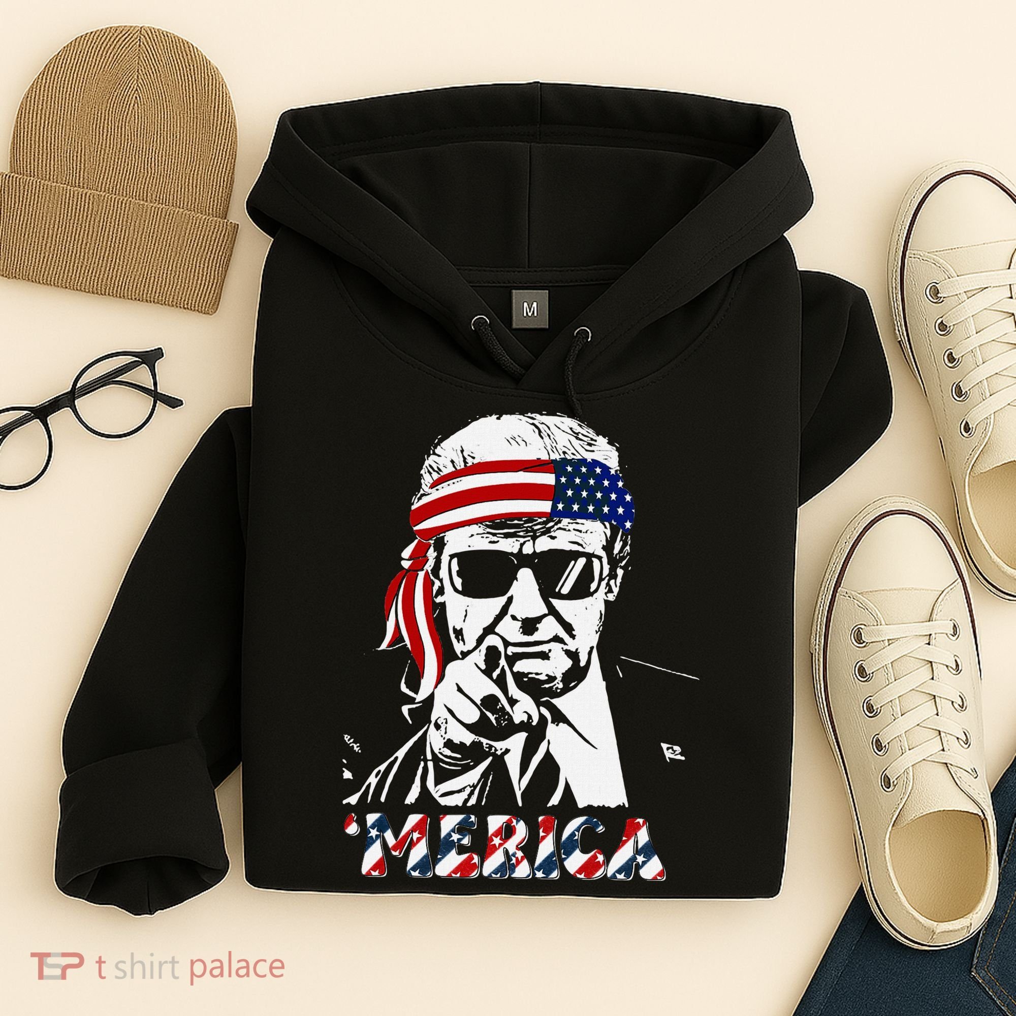 Merica Trump Happy American Flag Hoodie