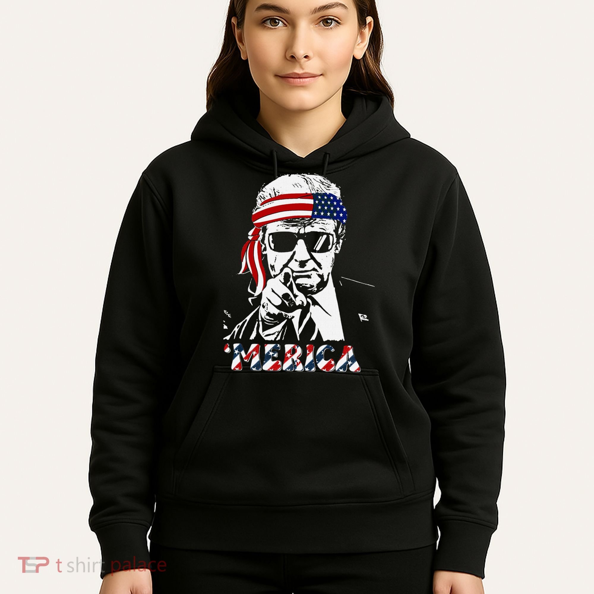 Merica Trump Happy American Flag Hoodie