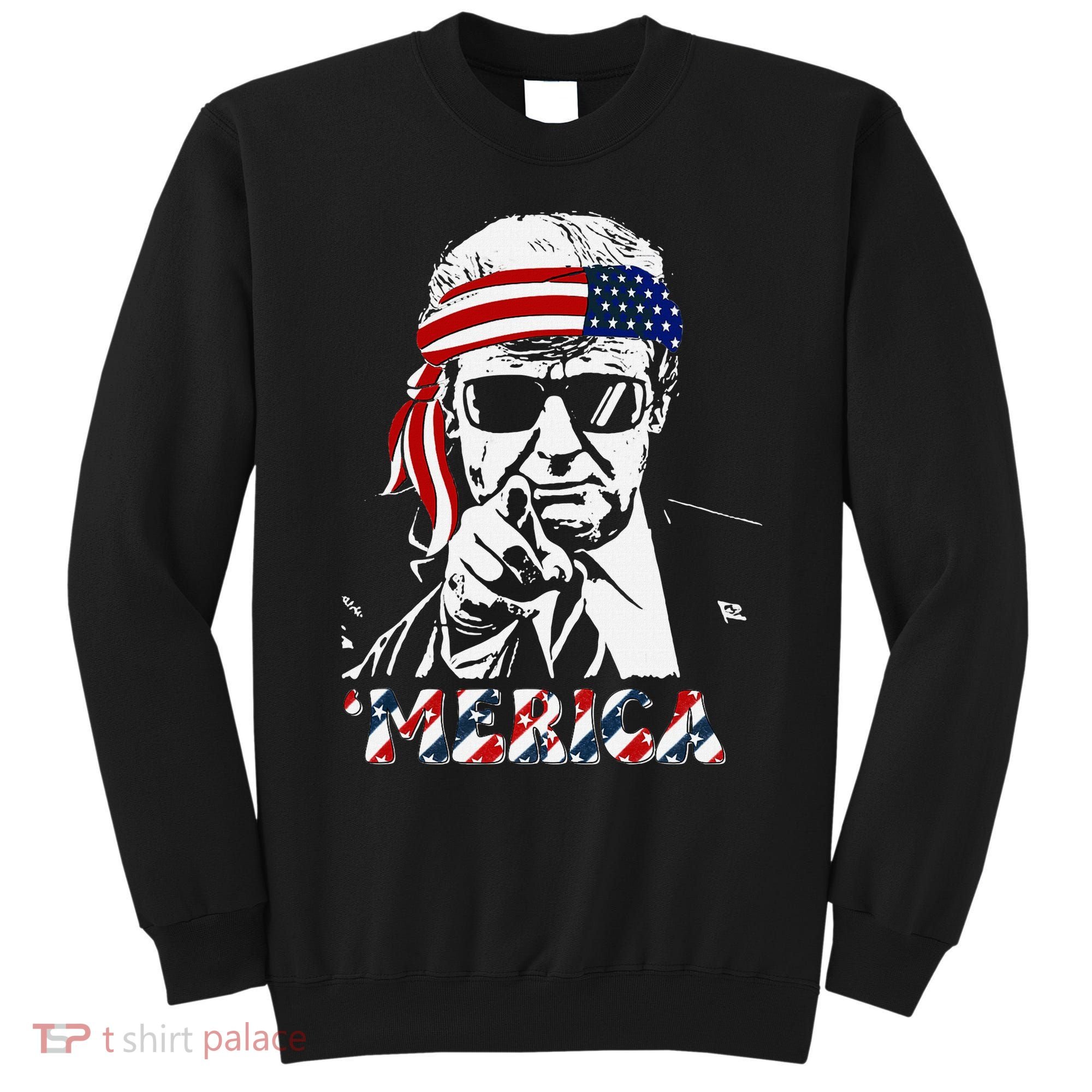 Merica Trump Happy American Flag Sweatshirt