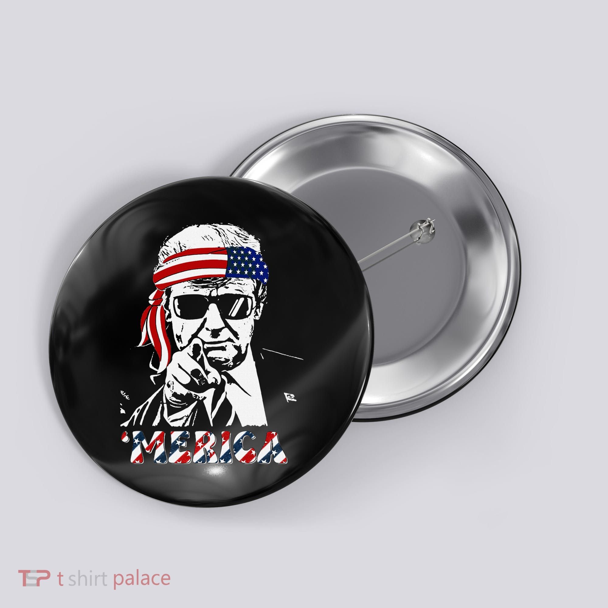Merica Trump Happy American Flag Button